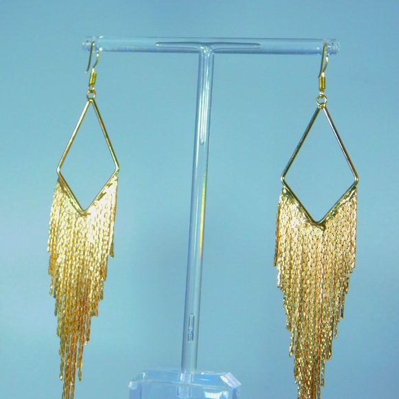 Gold Dangling Chain Tassel Dangle Earrings NEW! - Picture 3 of 4